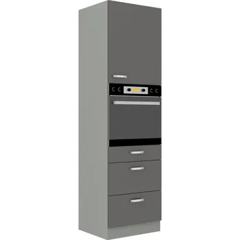 Šatní skříň Skříň na vestavnou troubu ve výšce se šuplíky, šíře 60 cm Šedý lesk