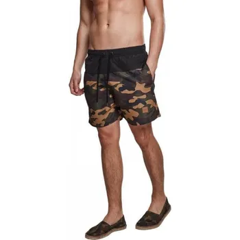 Pánské plavky Barevné pánské plavky šortky s kontrastní šňůrkou Urban Classics Barva: černá - kamufláž, Velikost: XL