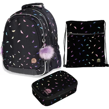 Set školních potřeb Školní set 3dílný Ulitaa Pírka – batoh, penál a vak pro holky (3.–5. třída)