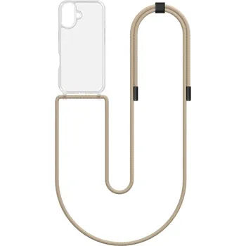 Pouzdro na mobilní telefon Kryt Simple iPhone 16 s béžovou šňůrkou průhledný (obal neboli pouzdro na iPhone 16)