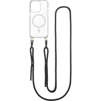Pouzdro na mobilní telefon Zadní pevný kryt Strap Mag na iPhone 13 Pro s černou šňůrkou průhledný (obal neboli pouzdro na iPhone 13 Pro)