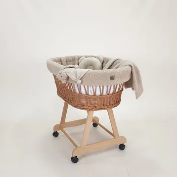 Dětská postýlka Proutěná Teddy postýlka pro miminko – přírodní barva s béžovou výbavou