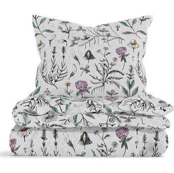 Povlečení MKLuzkoviny.cz Bavlněné povlečení Renforcé - Herbář šedé 140 x 200, 70 x 90 cm nitěné knoflíky