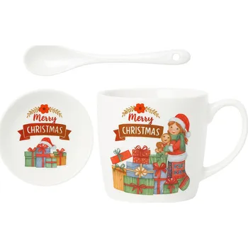 Termohrnek eCa KB17WZ1 Vánoční dárková sada - Keramický hrnek, lžička, podšálek 400 ml