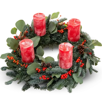 Vánoční dekorace Adventní věnec Luxury red Průměr 36 cm - Belles Fleurs Červená