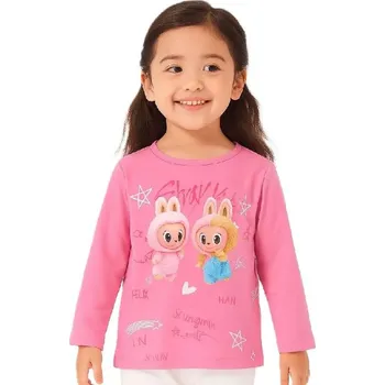 Dívčí oblečení Veselé dívčí tričko s dlouhým rukávem a obrázkem – 95 % bavlna, 5 % elastan Velikost: 122, Barva: Růžová