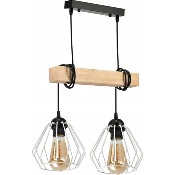 Závěsné Stropní Svítidlo LED Dřevěný Trám 2x E27 Lustr Diamant Bílý