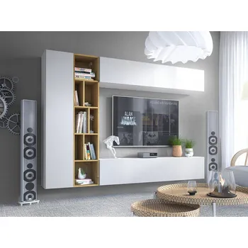 Obývací stěna Nábytková Stěna Mirjan bílý, moderní, 4-dílný, pro samostatnou montáž