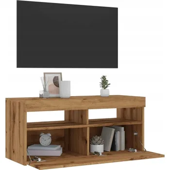 Televizní stolek TV stolek s LED osvětlením, dub artisan, 90x35x40 cm