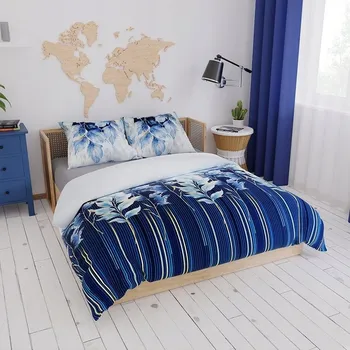 Povlečení Povlečení 160x200 Bavlněný satén Indigo Květiny