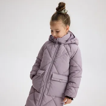 Reserved - Dlouhý prošívaný kabát s kapucí - levandulová - 246EX-04X - 246EX-04X-152