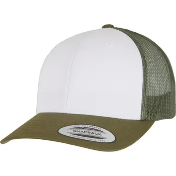 Kšiltovka Flexfit Retro Trucker kšiltovka se síťkou a bílým předním panelem Barva: Mossgreen-White-Olive FX6606CF