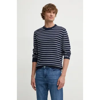 Pánský svetr Svetr z vlněné směsi Pepe Jeans NEW ANDRE STRIPES pánský, tmavomodrá barva, lehký, PM702479 59X, vel. M
