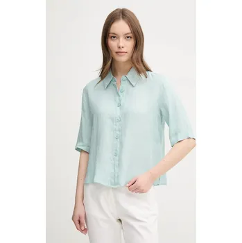 Pánská košile Lněná košile United Colors of Benetton hnědá barva, regular, s klasickým límcem 5BML5QB75 60X, vel. XS