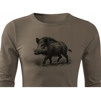 Pánské oblečení Myslivecké tričko s DIVOČÁKEM na lov - 100% bavlna, barva hnědá vel. XL