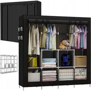 Šatní skříň LÁTKOVÁ SKŘÍŇ S KOVOVÝM RÁMEM, 14 PŘIHRÁDEK, UZAVÍRATELNÁ, 170X170X45CM