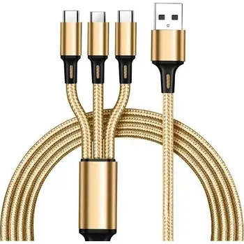Příslušenství k chytrým hodinkám 3v1 rychlonabíjecí nylonový kabel 1,2 m – USB-C / Lightning / Micro USB Barva: Zlatá IR-N31-03