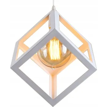 Závěsná lampa kovová industriální kostka bílá