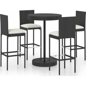 Zahradní sestava 5dílná zahradní barová souprava, polštáře, PE ratan, černá