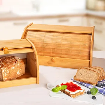 chlebník Die moderne Hausfrau Bambusový chlebník s rolovacím víkem, velký 490527