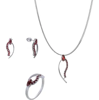 Souprava šperků Stříbrný set šperků 983 s českým granátem, rhodiovaný - vlnka Velikost: 60, Zapínání: klapka, Délka řetízku: 55 cm