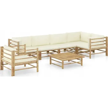 VidaXL 7dílná zahradní souprava, krémové polštáře, bambus