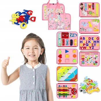 Activity board Montessori Senzorická Manipulační Tabule Skládací kufřík