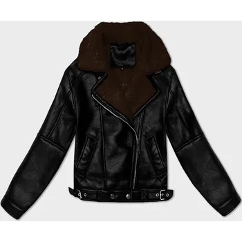 Černo-hnědá dámská kožená bunda s kožešinovou podšívkou pro přechodné období J Style (11Z8267) odstíny černé S (36)