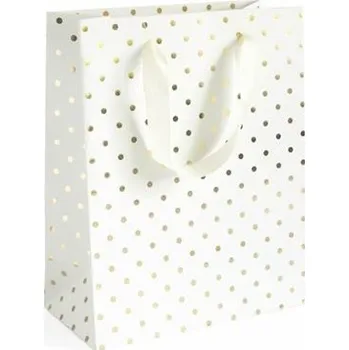 Dárková taška Dárková taška - M, 25 x 20 cm, bílá, zlaté puntíky