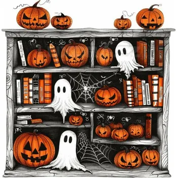 Nášivka Nažehlovačka Knihovna Halloween - 20 x 19,5 cm