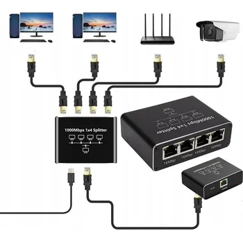 Switch Přepínač 4-portový Gigabit Ethernet 1000Mb/s Switch LAN - Kancelář/Domácnost