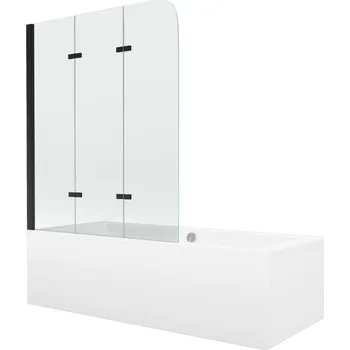Vana Mexen Cube vana 170x80cm panel + zástěna 120 cm, průhledná, černá 550517080X9012037000
