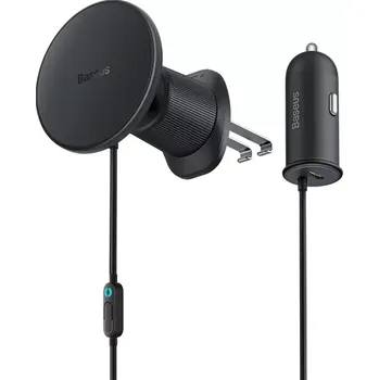 Magnetický držák telefonu do auta Baseus CW01 do větrací mřížky s nabíječkou do auta USB-C, 15W + 25W (černý)