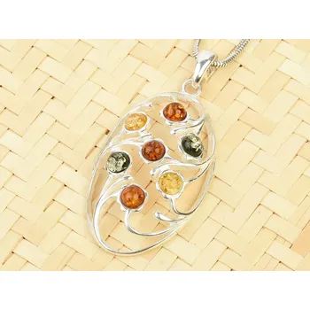 Přívěsek Oválný přívěsek jantar mix barev Ag 925/1000