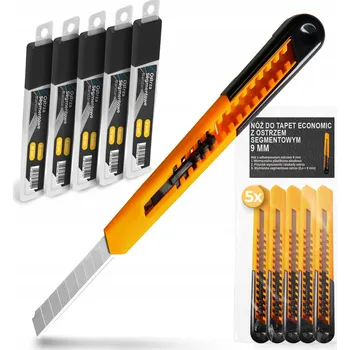 Pracovní nůž 5x Nůž NA TAPETY 9 mm ŘEZÁK Čalounický NA KARTON PAPÍR 55x ČEPELE 6Z-T