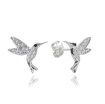 Náušnice Moonlit Stříbrné náušnice kolibřík se zirkony