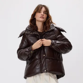 Reserved - Prošívaná bunda s kapucí - tmavě hnědá - 041HV-89X - 041HV-89X-S