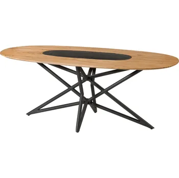 Jídelní stůl Jídelní stůl oválný akáciový 200x100x76 přírodní lakovaný / hvězdicový podstavec černý