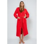 Dlouhý huňatý župan Diana červený s kapucí S