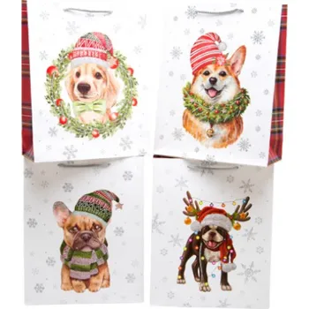 Dárková taška Dárková papírová taška, mix, VÁNOČNÍ PSÍ MOTIVY, 8,5x24x17,7 cm, 1 kus