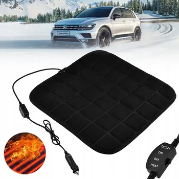 Polštář AUTOMOBILOVÁ VYHŘÍVANÁ TOPNÁ PODLOŽKA NA KŘESLO TEPLÁ ZÁSUVKA 12V ČERNÁ