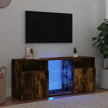 Televizní stolek TV stolek s LED osvětlením, kouřový dub, 120x30x50 cm