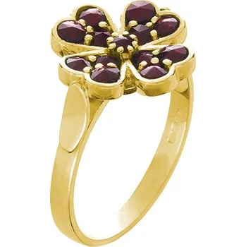 Prsten Stříbrný prsten s českým granátem, zlacený - čtyřlístek Velikost: 57