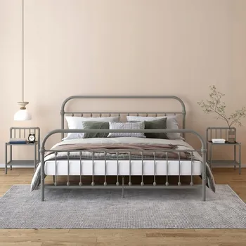 Noční stolek Noční stolky, 2 ks, šedo-černé, kovové