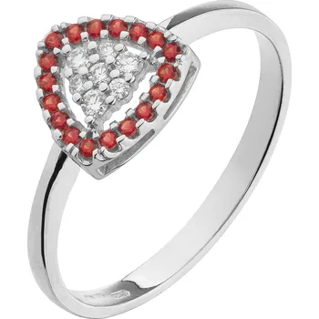 Prsten Zlatý prsten z bílého zlata s českým granátem a diamantem - trojúhelník Velikost: 54