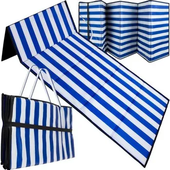 Karimatka Skládací plážová rohož – lehká podložka s opěrkou a úchyty, modro-bílá