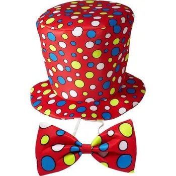 KLOBOUK CYLINDER S KOLEČKY + ČERVENÝ KLAUNSKÝ MOTÝLEK