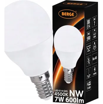 Žárovka LED žárovka E14 G45 7W = 60W 600lm Barva světla 4500K Denní bílá Berge