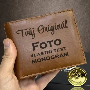 Peněženka Hnědá kožená peněženka s gravírováním | Monogram, text nebo fotografie | Tvujoriginal.cz Vyberte variantu: + MONOGRAM | zdarma | + Akce - zlatá mince Pro štěstí ZDARMA