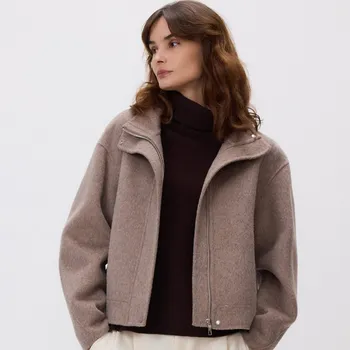 Dámský kabát Reserved - Ruční vlněný kabát - béžová - VZ741-80M - VZ741-80M-XS